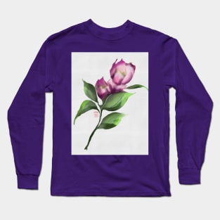 Dark pink watercolor and sumiE ink camellia Long Sleeve T-Shirt